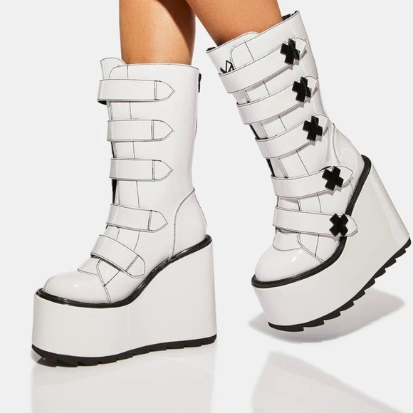 YRU White Patent Dune Strapped Platform Boots DOLLS KILL Size 5* - Picture 11 of 11